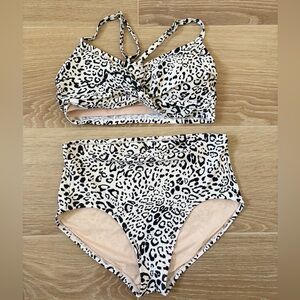 Kona Sol Leopard Print High-Waisted Bikini Set